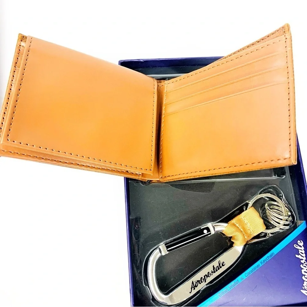 Aeropostale Brown Wallet and Keychain Set • Last Minute Holiday Gift • NWT